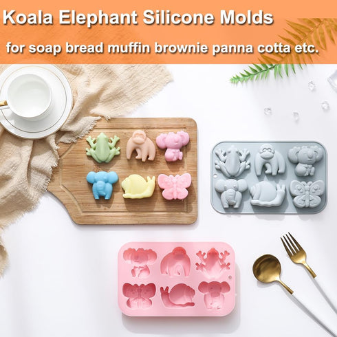 2 Pack Gummy Chocolate Molds Elephant Monkey Frog Silicone Molds for Cake Jello Ice Cube Crayon, Cake Decoration Soap
