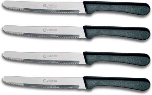 Cuisinox Set of 4 Steak Knives with Black Polypropylene Handle and Rounded Tip