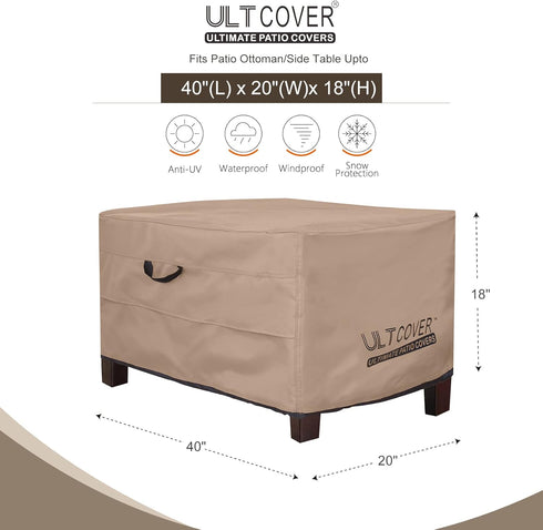 40L 20W 18H inch ULTCOVER Waterproof Patio Ottoman Cover Rectangular Outdoor Side Table Furniture Covers Size x x