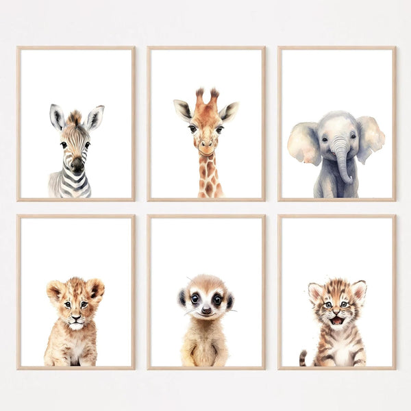 Joocrise Safari Nursery Wall Art Decor Set of 6 Baby Animal Wall Art