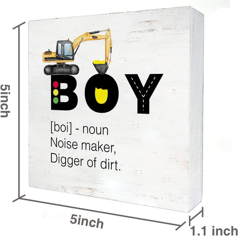 HDKY Construction Nursery Wood Box Sign Construction Truck Boy Definition Wooden Box Sign Block for Wall Desk Home Boys