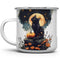 Mystical Black Cat Full Moon Enamel Camp Mug, Fall Halloween Spooky Outdoor Camping Coffee Cup, 12oz