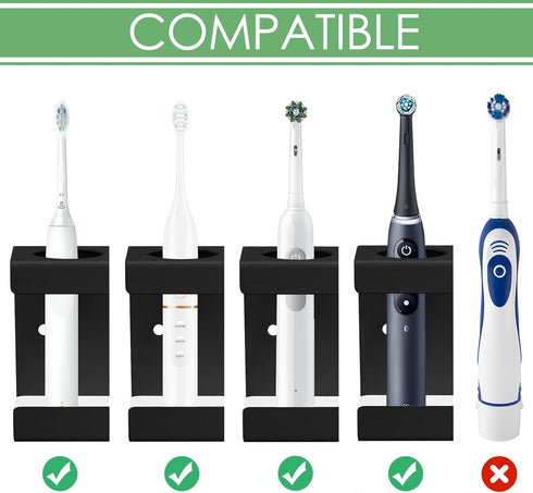 4 Adorila Wall Mounted Electric Toothbrush Holder, Slots Stand with Diatomite Dish, Storage Rack Compatible