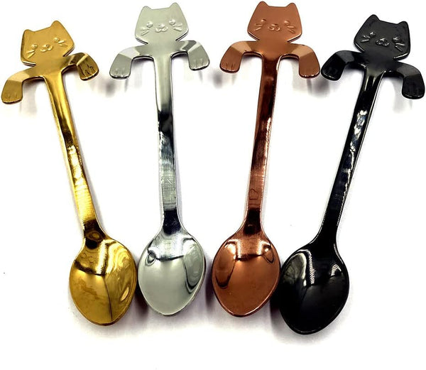 4 Pcs Cute Mini Cat Spoon Set, Stainless Steel Spoons for Tea, Coffee, Dessert, Sugar, Ice Cream