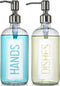 JASAI 2Pack Glass Soap Dispenser, 18OZ, White, Rustproof 304 Stainless Steel Pump, Kitchen Soap Dispenser with Labels