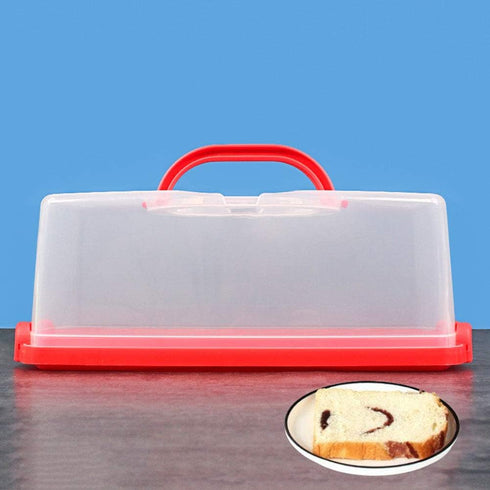 Portable Bread Box with Handle, 13inch Translucent Dome for Loaf Cake, Pastries, Bagels, Bread Rolls (Red)