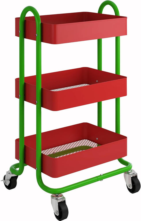 Metal Rolling Cart,3-Tier Metal Rolling Cart with Wheels,3 Tier Utility Cart with