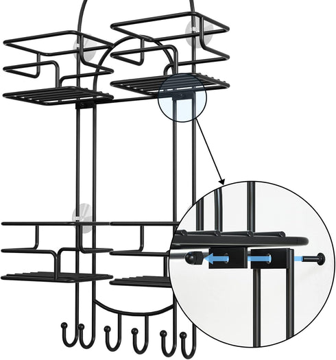 SRIWATANA Hanging Shower Caddy Over Head, Bathroom Shower Organizer Rack Holder with Hooks for Razors, Black