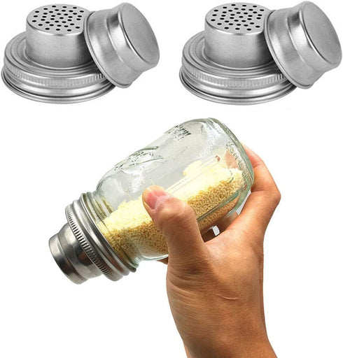2 Pack Mason Jar Shaker Lids, 304 Stainless Steel with Silicone Seals for Spices, Flour, Sugar, Salt, Peppers