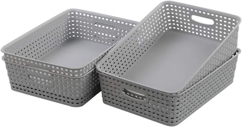 4-Pack Plastic Office Storage Baskets, A4 Basket Trays in Grey for Organizing Supplies