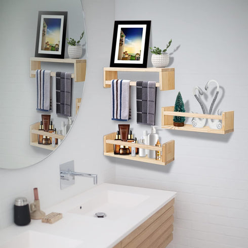 16 Inch-Small AZSKY Floating Nursery Book Shelves-Natural Wood Bookshelf for Kids Room Bookshelf Wall Mounted for Baby