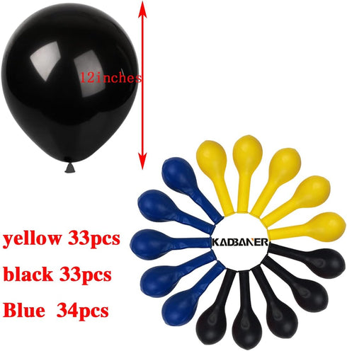 KADBANER Yellow Blue Black Balloons, 100 Pack, 12 Inch Latex