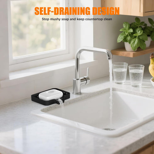 2 Pack Counter Silicone Soap Dish, Self Draining Soap Dish, Non Slip Bar Soap and Sponge Holder for Bathroom Kitchen