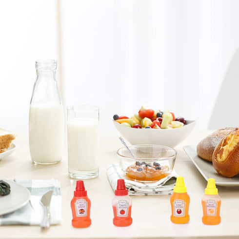25ml (4) Jspupifip Mini Ketchup Bottles with Sturdy Screw Cap, Mini Condiment Squeeze Bottles Portable Honey Sauce