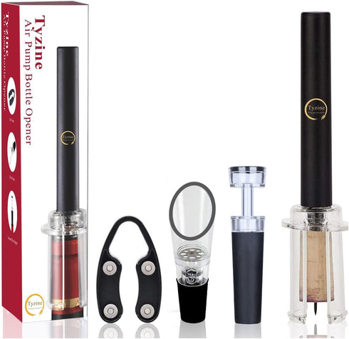 Air Pressure Pump Bottle Opener with Foil Cutter, Aerator Pourer, Vacuum Stopper (4PCS), Efficient Corkscrew