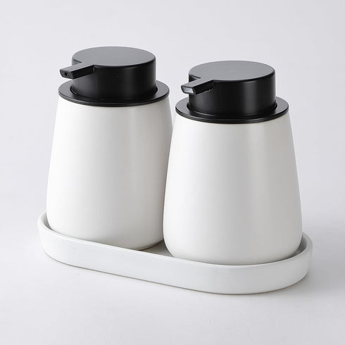 White Round Soap Dispenser Tray, 8'' Ceramic Vanity Tray for Bathroom, Jewelry Ring Dish, Kitchen Sink Organizer