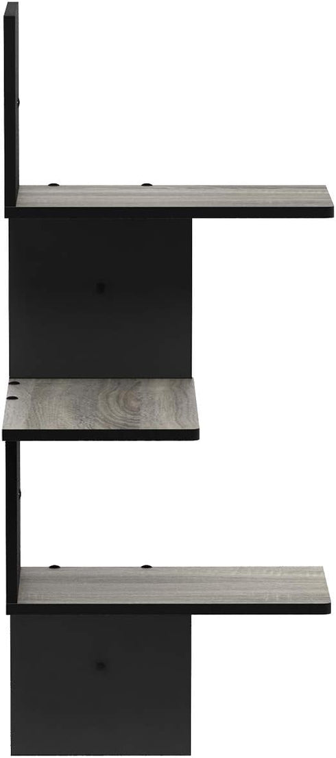 3-Tier Furinno Rossi Wall Mounted Shelves Rectangle French Oak Grey/Black