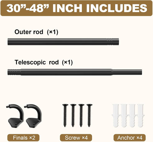Black Wrap Around Curtain Rods for Windows 28 to 48 Inch, 5/8 Inch Telescoping Blackout Curtain Rods, Adjustable from