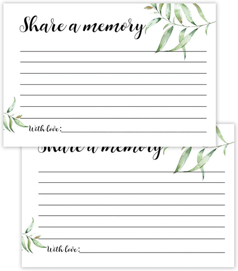 Giftideaworkshop 50 Greenery Share A Memory Cards for Celebration of Life, Birthday, Anniversary, Memorial, Funeral,