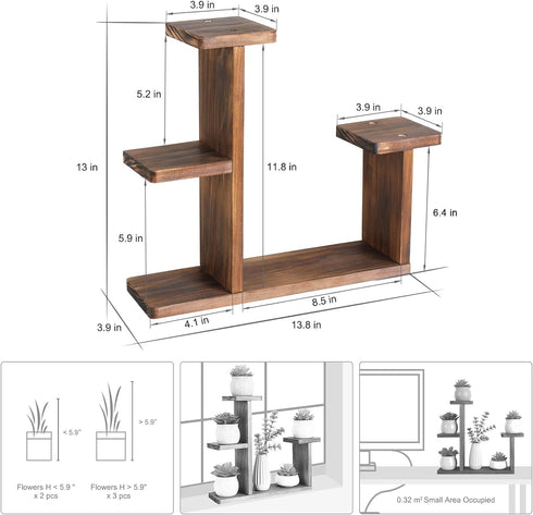 Wood Desktop Plant Stand, Indoor Small Windowsill Flower Shelf for Succulent Herb Display Rack in Living Room Office