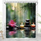 Zen Shower Curtain, Asian Lotus Bamboo Floral Water Ripple Spa Decor, 70x70 inch with Hook