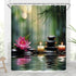 Zen Shower Curtain, Asian Lotus Bamboo Floral Water Ripple Spa Decor, 70x70 inch with Hook