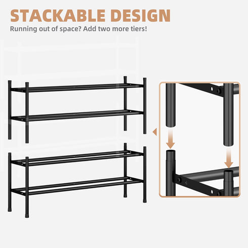 12 Closet, 2 STORAGE MANIAC Long Expandable Shoe Rack, Pairs Metal Wide Stackable Shoe Rack, Adjustable Shoes Shelf