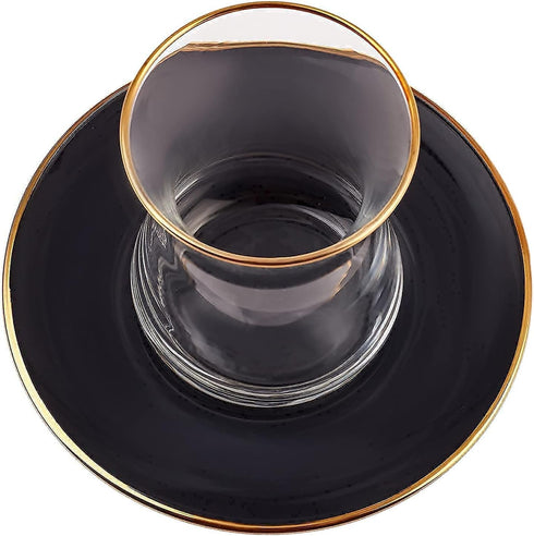 KARACA Turkish Tea Glasses Set for 6, 12-Piece Retro Anthracite Tea Set