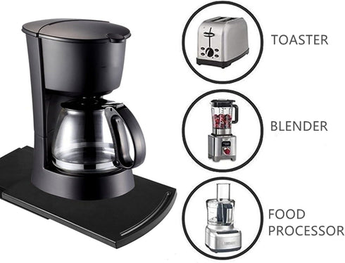 Kitchen Caddy Sliding Coffee Maker Tray Mat 12" - Blender Toaster Countertop Storage with Smooth Rolling Wheels (Black)