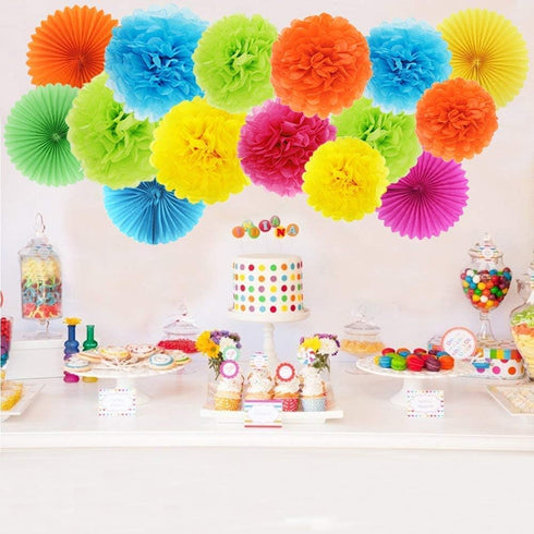 Set of 20 Paper Pom Poms Color Tissue Flowers Hanging Fans for Celebration Wedding Birthday Party Halloween Christmas