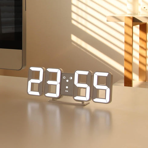 mooas 3D Pure Mini White LED Clock Multi-Function LED Clock Calendar Alarm Temperature 8.5"