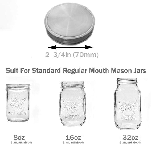 12 Pack Stainless Steel Mason Jar Lids, Reusable and Leak Proof Storage Caps with Silicone Seals for Regular Mouth Jars
