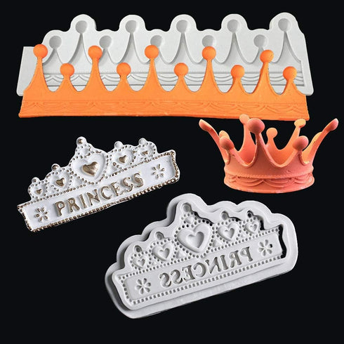 Set of 2 Princess Crown Silicone Fondant Molds - 3D Gumpaste Candy Mold for Cake Decorating