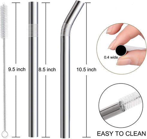 Vinaco Stainless Steel Smoothie Straws, 0.4'' Extra Wide Reusable Metal Drinking Straws, Set of 4 with Cleaning Brush