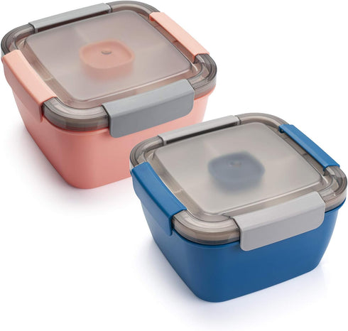 Freshmage Salad Lunch Container To Go, 2 Packs 52-oz Bowls with 3 Compartments for Salad Toppings