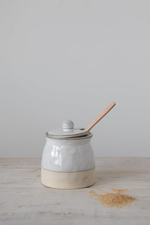 Creative Co-Op White Stoneware Sugar Pot with Lid