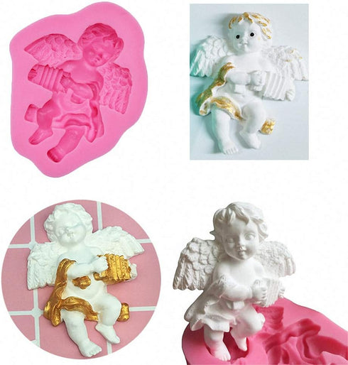 HiParty 3Pcs/Set Mini Angel Baby & Wings Fondant Molds, Silicone Cake Decorating Tools for Baby Shower