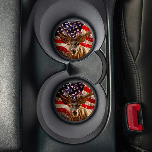 Deer Car Coasters for Drinks, Set of 2 with Absorbent Coasters and Rubber Backing