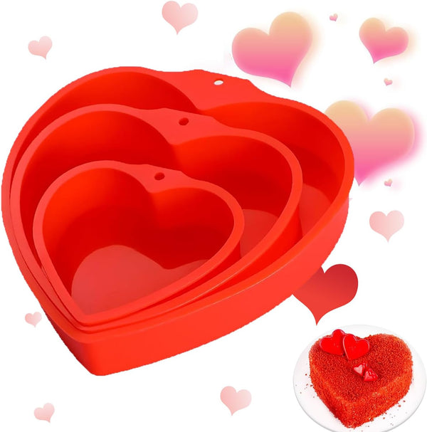 Heart Shaped Cake Pans, 3 Pcs Silicone Molds 4 6 8 Inch, Non-Stick Heart Cake Pans for Valentine's Day