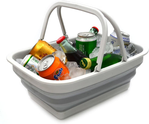 SAMMART 9.2L Collapsible Tub with Handle, Portable Outdoor Picnic Basket, Grey