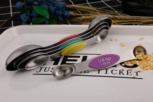 Magnetic Measuring Spoons Set of 5, Stainless Steel Dual Sided Stackable Teaspoon for Measuring Ingredients