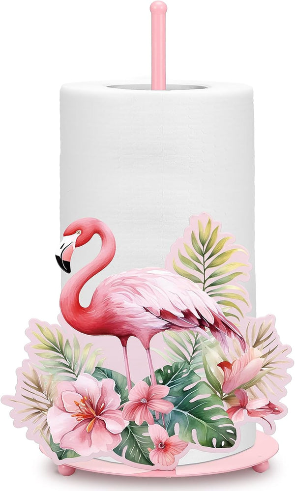 Shimeyao Pink Flamingo Metal Paper Towel Holder Farmhouse Tropical Flamingo Flower Kitchen