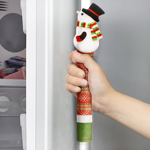Christmas Refrigerator Handle Covers Set of 4, 3D Snowman Decor, Washable Fridge Door Handle Cover, Kitchen Christmas
