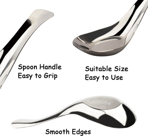 Asian Soup Spoons Stainless Steel Chinese Soup Spoons Set of 6 Soup Spoons Silverware Cucharas Para Comer for Ramen Pho Wonton Dumpling Noodles (sliver)