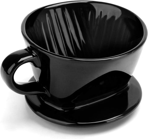 Segarty #2 Black Ceramic Pour Over Coffee Maker, 1 Set, Reusable Filter Cone Drip Holder for Home, Travel, Office