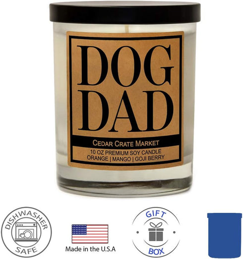 Dog Dad Kraft Label Scented Soy Candle, 10 Oz Glass Jar, Orange, Mango, Goji Berry, Made in USA
