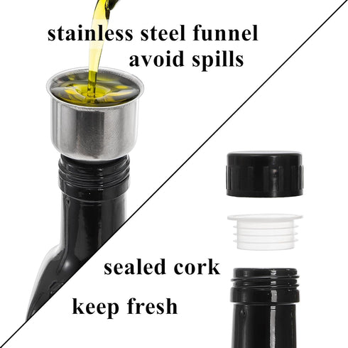 2 Pack Set 17oz Tebery Oil and Vinegar Dispenser with Caddy Holder, Black & White Olive Oil Dispenser Bottle, Cute