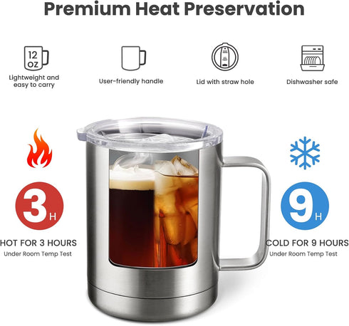 MEWAY 12oz Coffee Mug with Handle, Stainless Steel Insulated Travel Tumbler for Hot & Cold Drinks