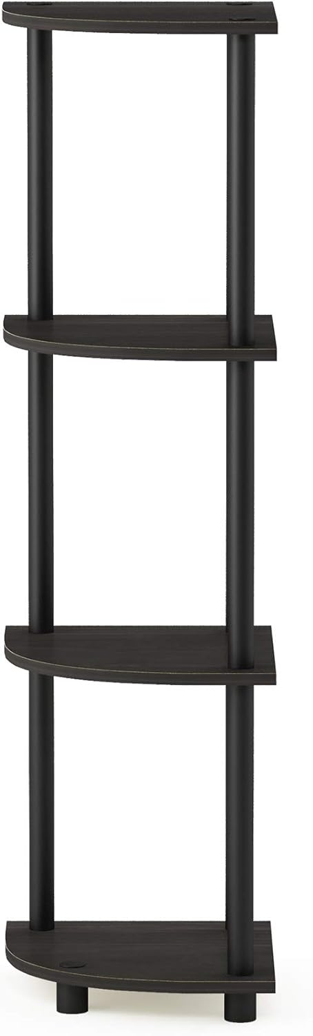 4-Tier Furinno TURN-N-TUBE Corner Shelf, Corner Bookshelf, Display Storage Shelves with Open Shelves, for Organization