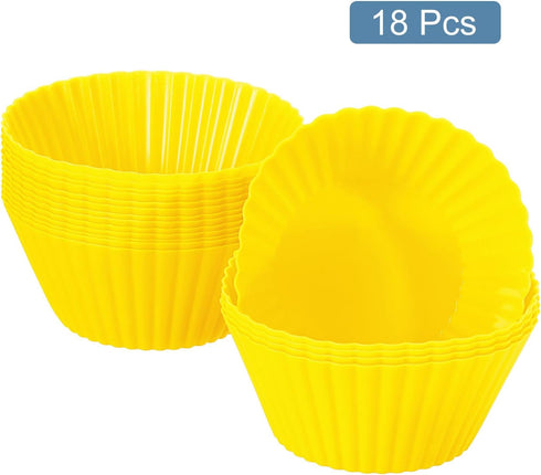 uxcell 18Pcs Silicone Cupcake Liners, Non-Stick Baking Cups for Cooking Eggs, Baking Muffins, and Making Cake (Yellow)